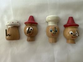 Holzhaken Figuren Set 4 Stk. Vintage Retro guter Zustand
