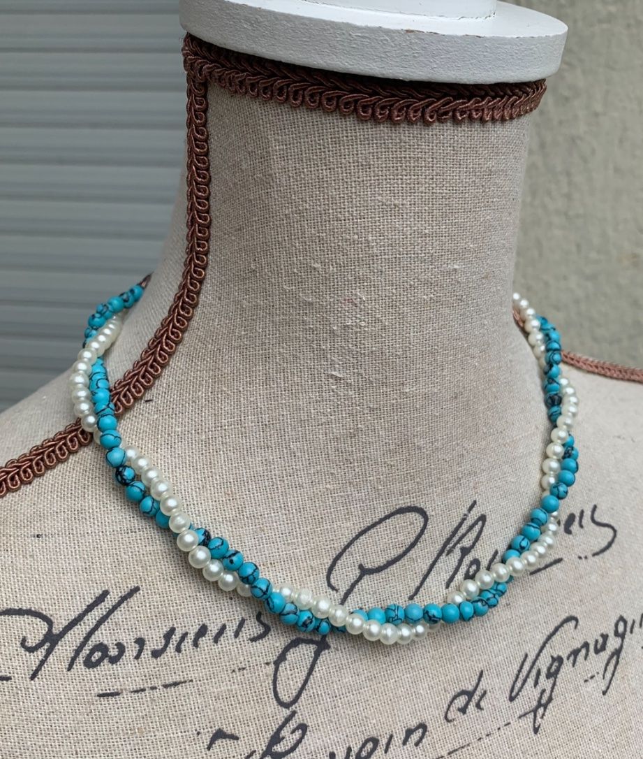 Catenine: Superbe collier vintage PERLE ET PIERRE TURQUOISE fermoir – Usato da Martigny venduto da only__you 1