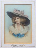 Radierung & Aquarell: Elegante Dame mit Hut, 1911