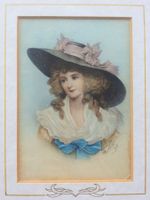Radierung & Aquarell: Dame mit Hut, von A. Barberolle 1911