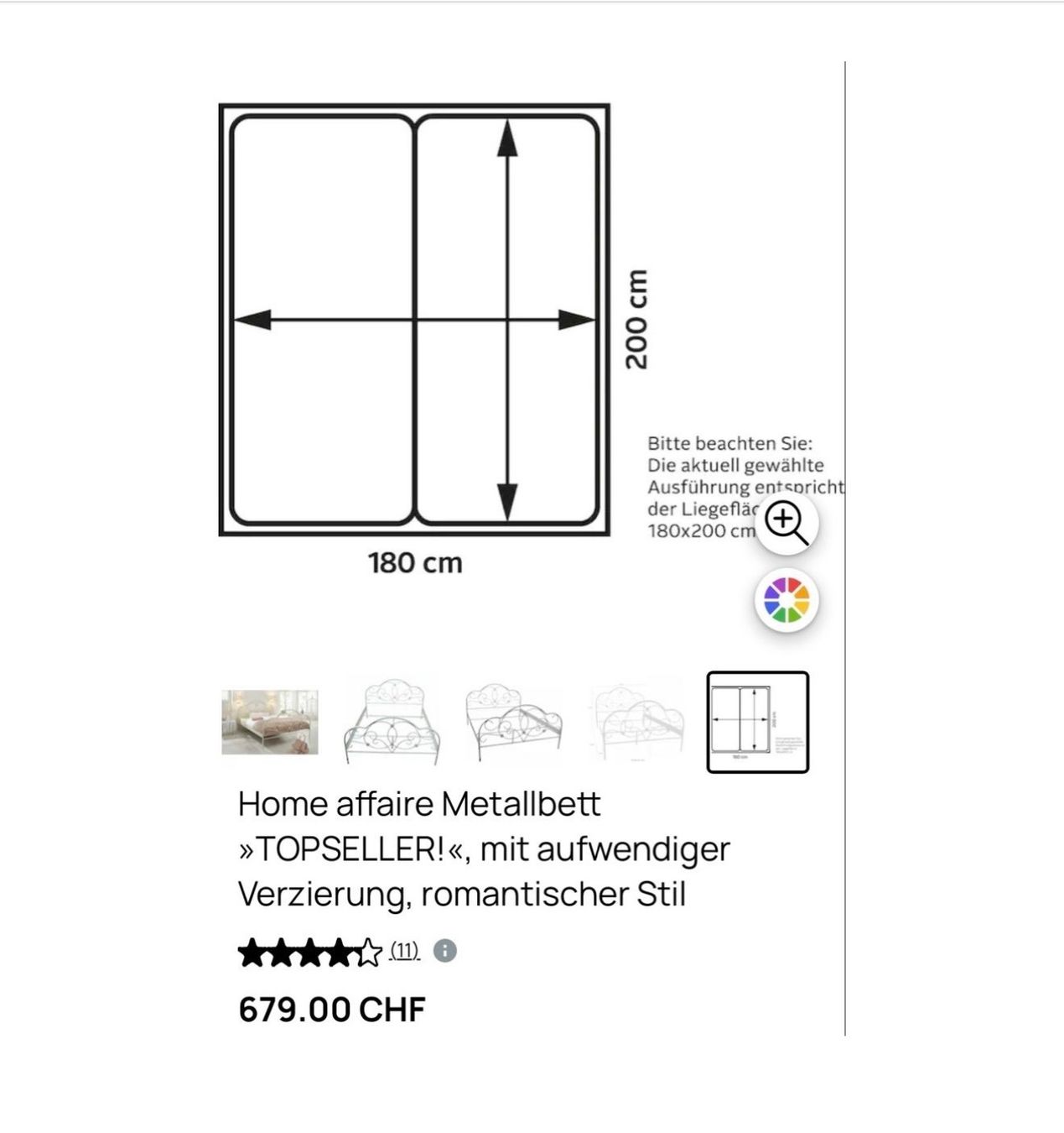 Letti: Romantisches Metallbett 180x200cm – Usato da Dübendorf venduto da alb_7rn8 3