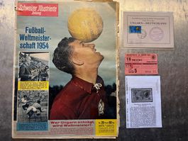fussball wm bern, 1954,1/8 f-ticket, sondermarke, zeitschri