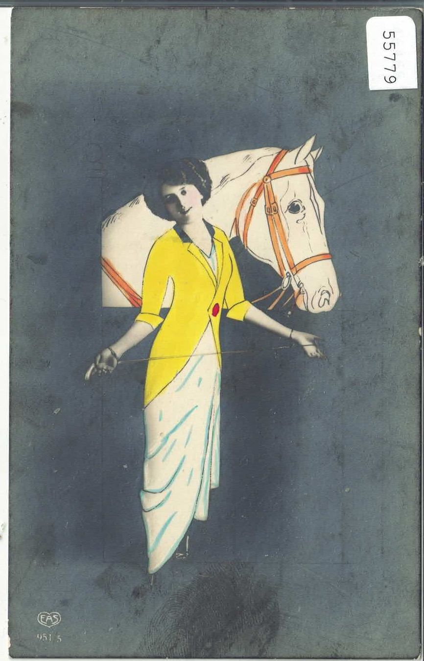 Cartoline postali: Modische Dame mit Pferd - femme – Usato da Ettingen venduto da Kartenplanet