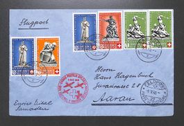 1940 Satzbrief Pro Patria B3-B6 Rotkreuzflug SAMADEN - Aarau