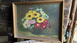 Tableau Gemälde fleurs Blumen signé
