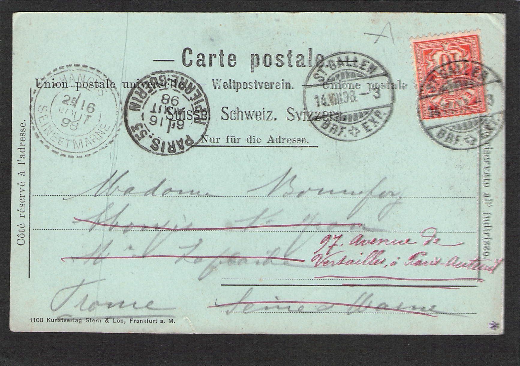 Cartoline postali: AK/St. Gallen , Linzenbühlkirche , 1898 – Usato da Reichenburg venduto da Pipo-67 1