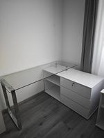 Eckschreibtisch Glas/Chrom weiß