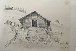 Vintage Alpen Chalet Zeichnung Präser Alp 1965
