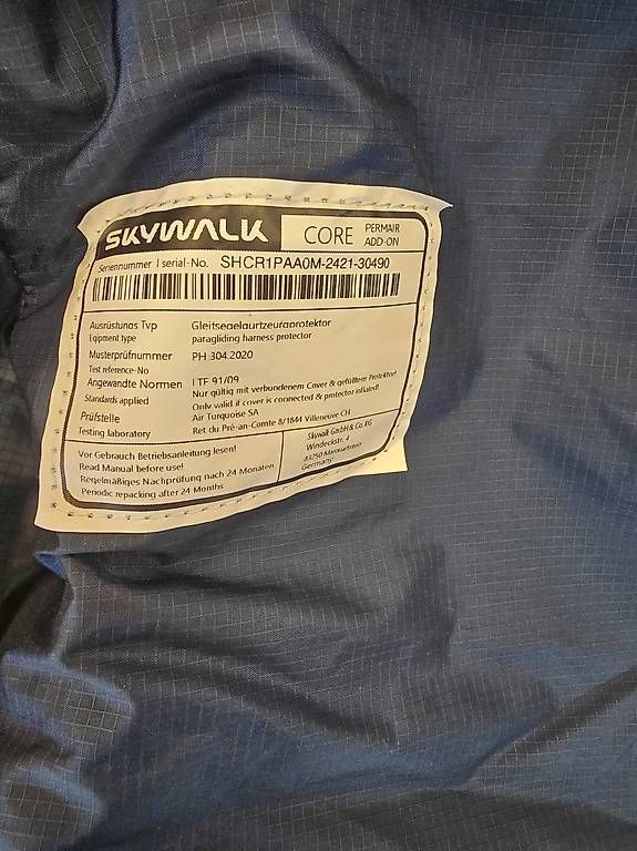 Pezzi di ricambio: Skywalk Core Airbag Permair Add on – Usato da Matzendorf venduto da Flugschule-Jura 2