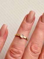 Ring Rosa Chalcedon 925 Silber gold Stapelring fein rund 52
