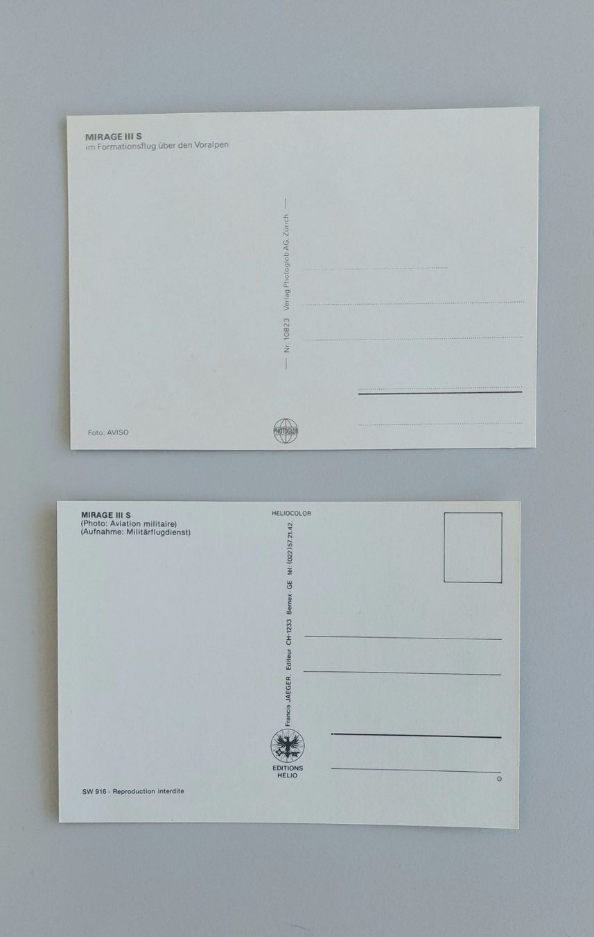 Cartoline postali: 2 Mirage IIIS Postkarten / CH-Luftwaffe – Usato da Brütten venduto da Tempest4 1