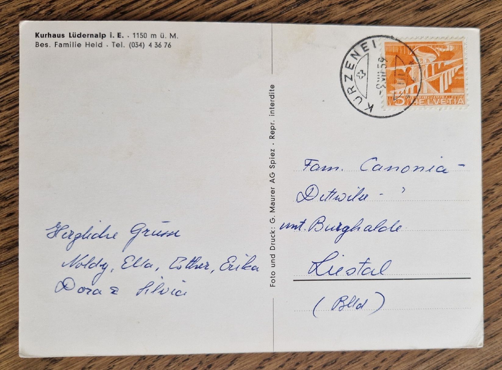 Cartoline postali: Kurhaus Lüdernalp i. E. 1959 – Usato da Ebikon venduto da Donar50 1