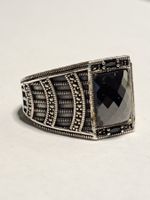 0043 - Bague en argent, Onyx, taille 62