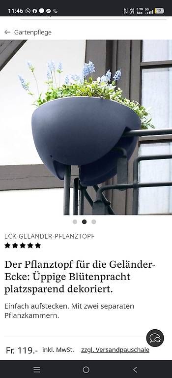 Vasi per fiori: Eck-Geländer-Pflanztopf anthrazit  NP 119 CHF – Usato da Düdingen venduto da Yvu2k 2