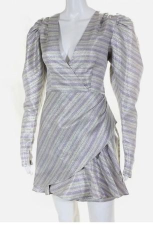 ROTATE Birger Christensen Pencil Dress Wrap Pleated Striped