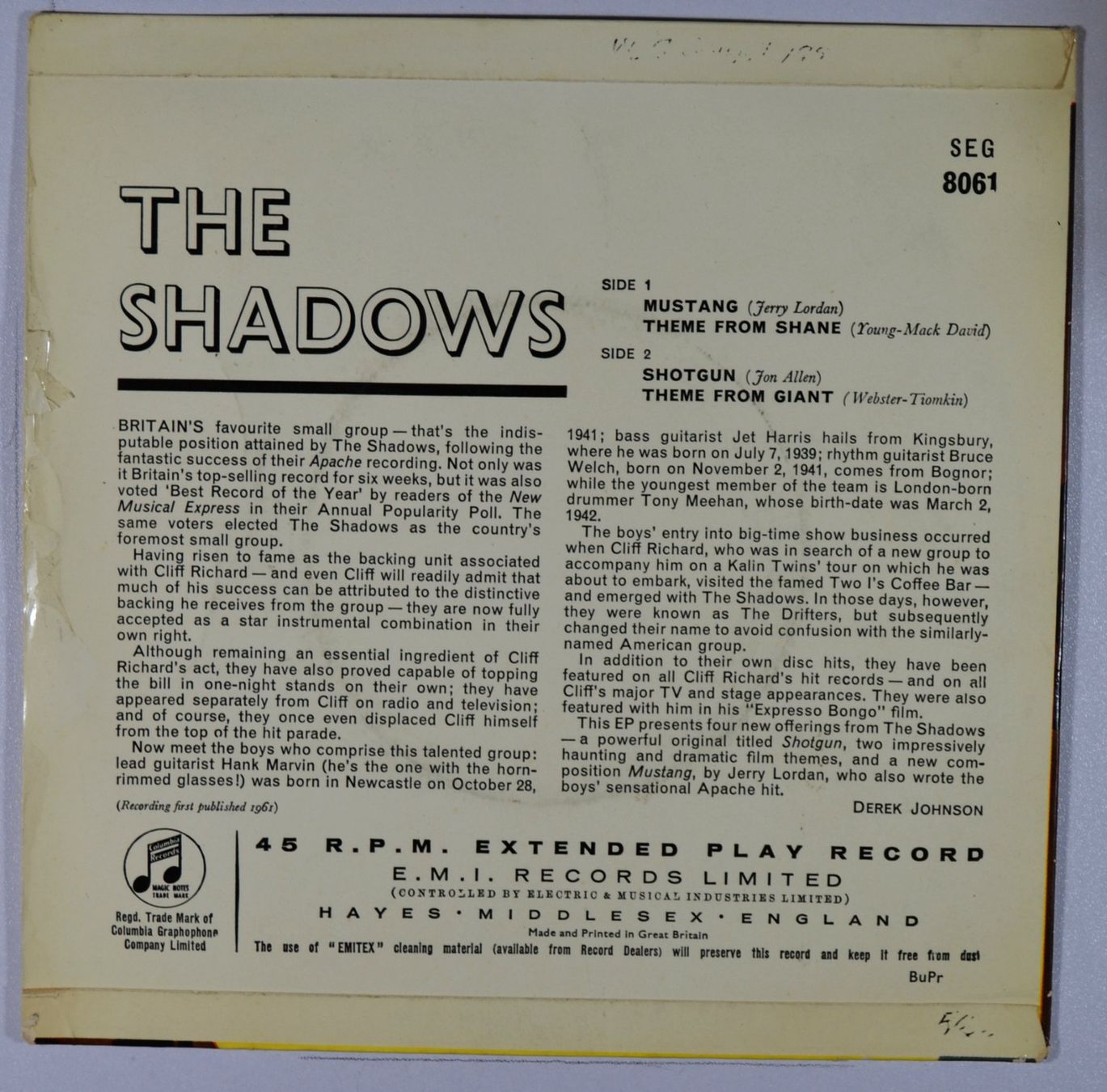 Dischi in vinile: EP: THE SHADOWS - The Shadows – Usato da Frenkendorf venduto da Yard-Sale-2000 1