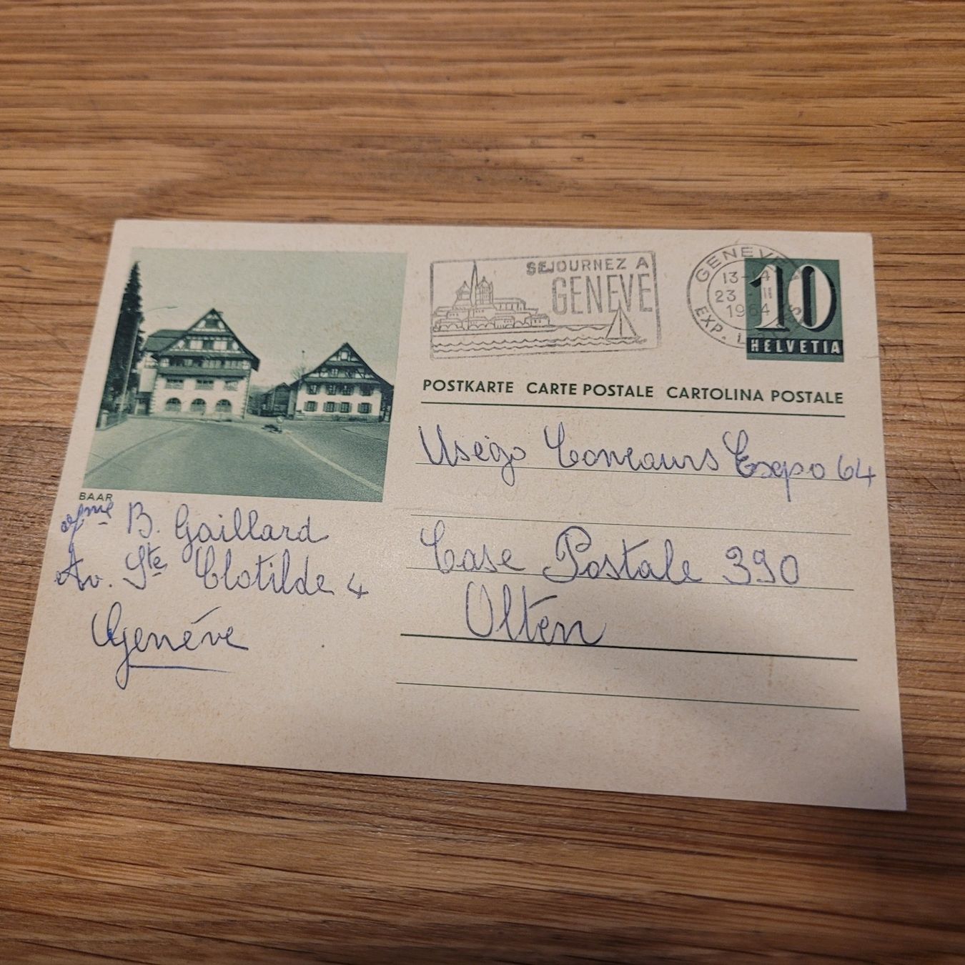Cartoline postali: GS Baar Genève 1964 – Usato da Biel/Bienne venduto da Destockweb