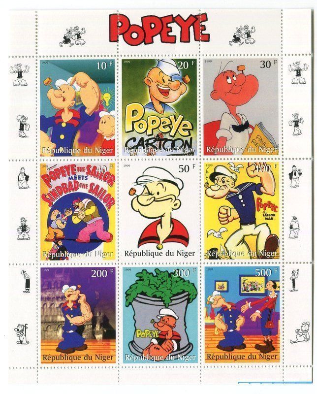 Tutti i francobolli: Block "Popeye". Niger – Nuovo e nell'imballaggio originale da Basel venduto da Butsch5