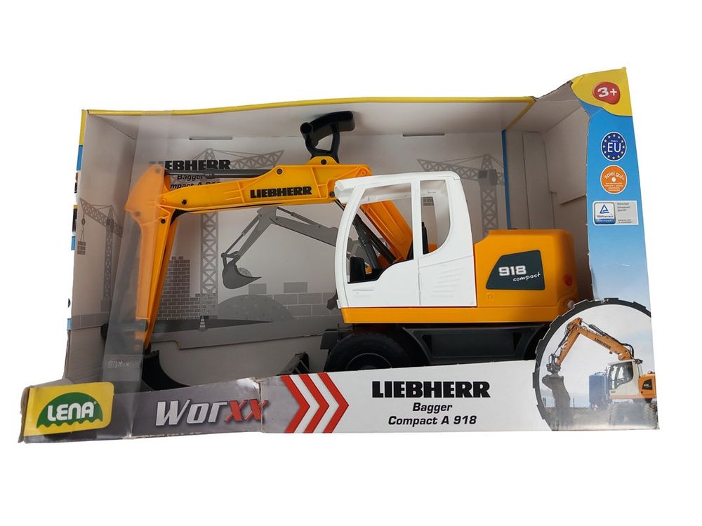 Pelleteuse LENA WORXX Liebherr A918 – 48 Cm, Bras 55 Cm, Rotation 360° – Jouet De Chantier Robuste, Dès 3 Ans, Certifié TÜV