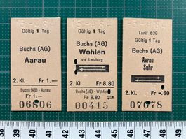 Ab Buchs AG, 3 alte Billette, Aarau, Wohlen, Suhr, 1984, SBB