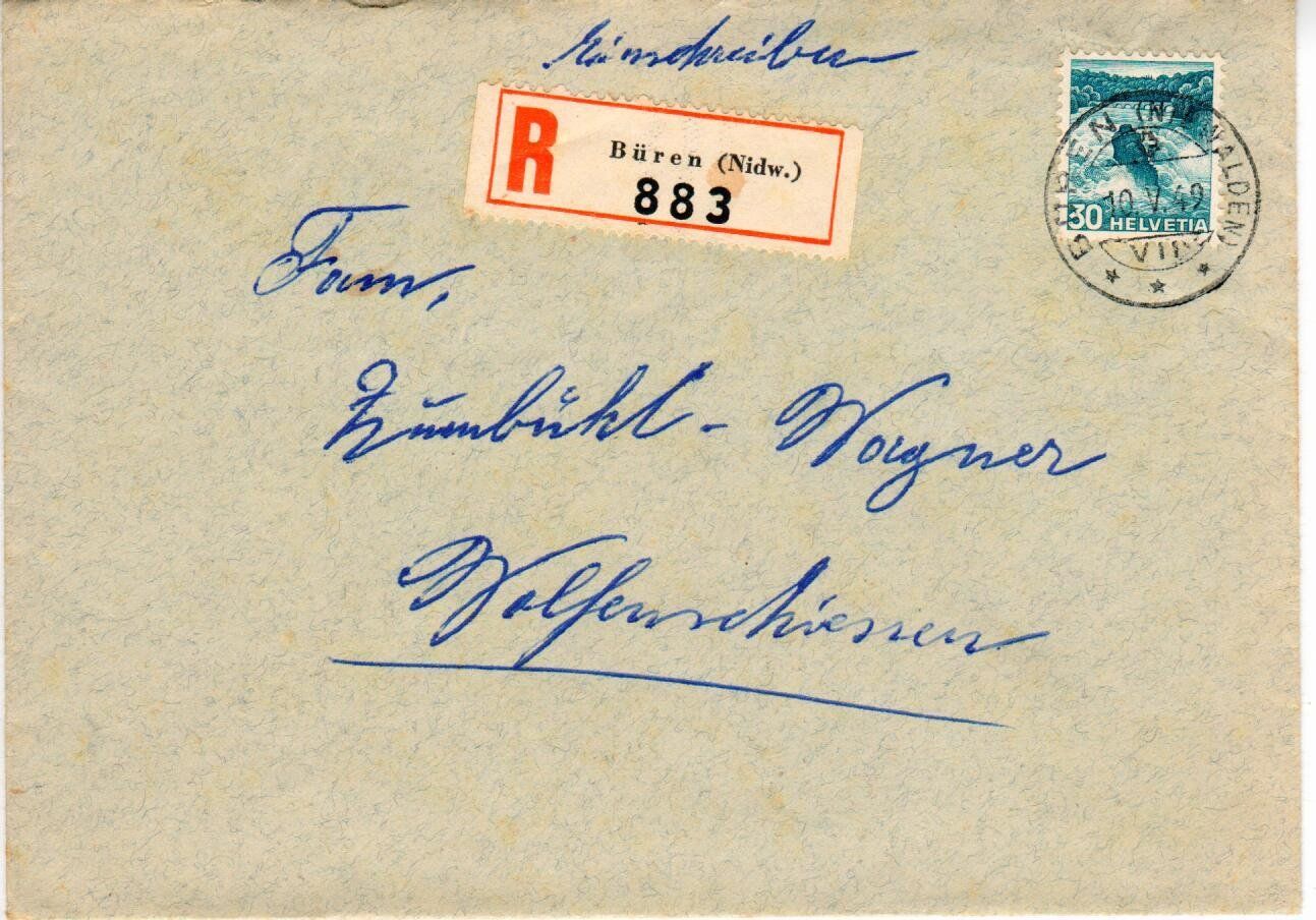Tutti i francobolli: R - Brief Büren NW 1949 – Usato da Wolhusen venduto da Curver9