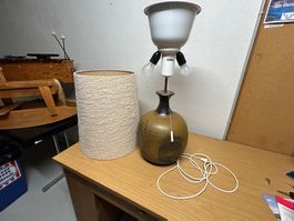 Tischlampe Keramik mit Schirm vintage, 3 Leuchtmittel max...