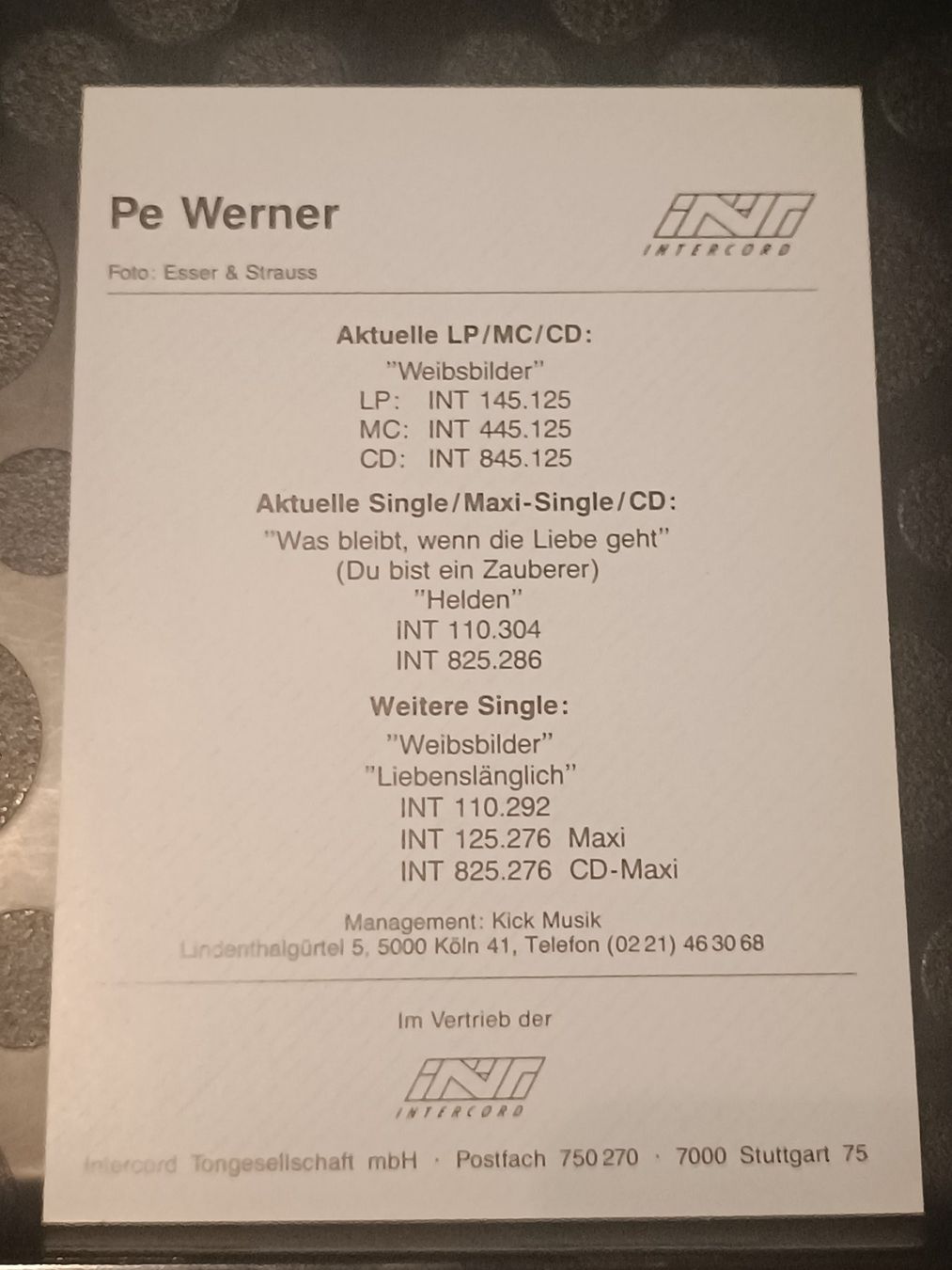 Autogramme: Pe Werner - handsignierte Autogrammkarte – Gebraucht aus Menziken von Artographs 1
