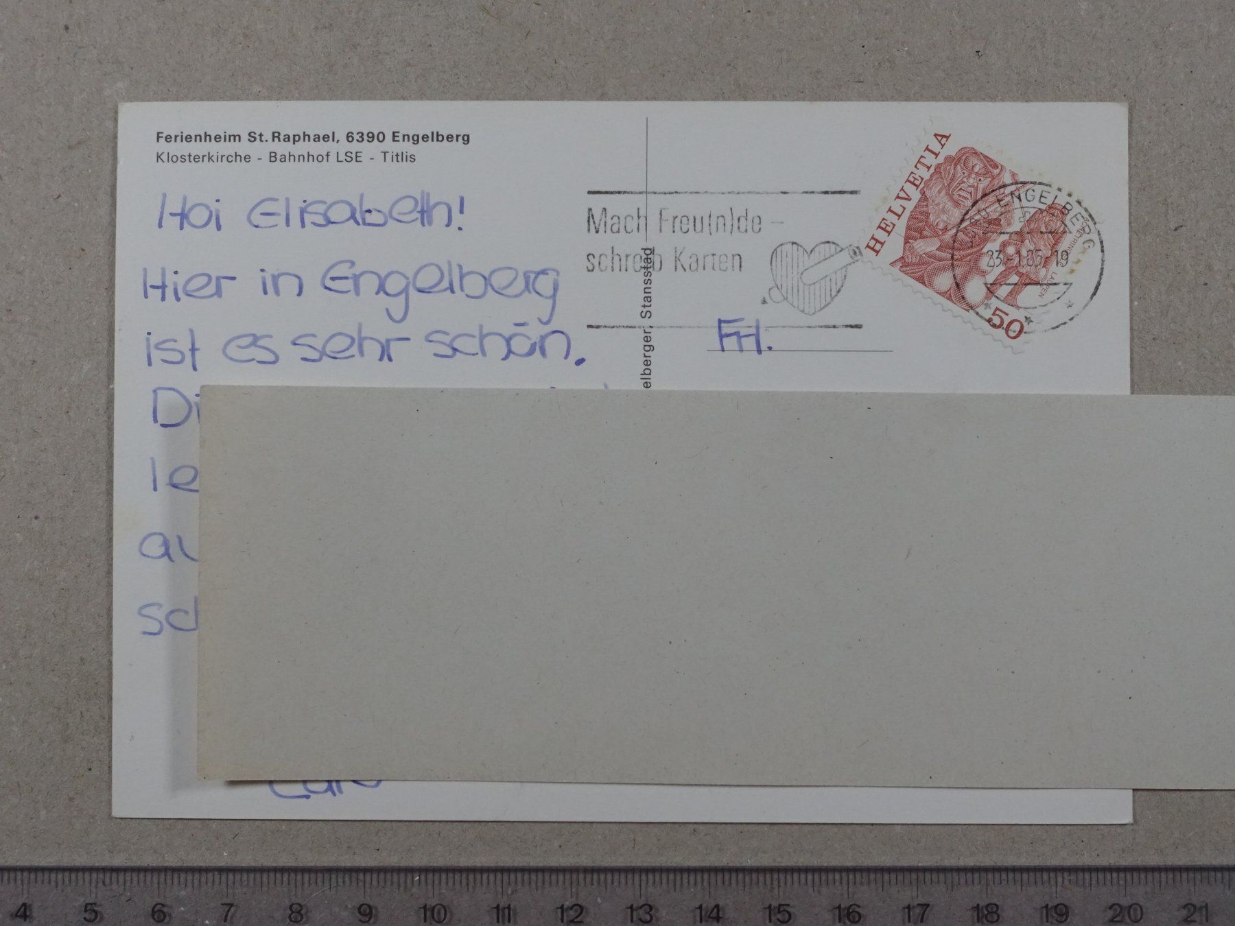 Ansichtskarten: Engelberg, Ferienheim St. Raphael, 1985, Bahn, Luftseilbahn – Gebraucht aus Lenzburg von fh1 1