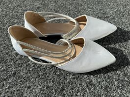 Elegante, weisse Ballerinas mit Strass, Grösse 38, neu!