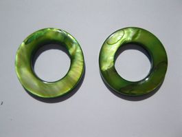 4 Muschelkernperlen Ring, grün, 20mm
