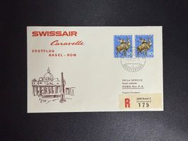Swissair Erstflugbrief Basel - Rom 1967