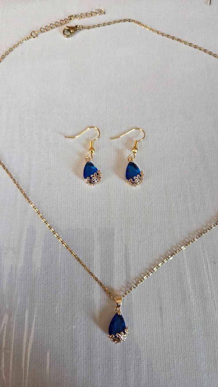 Orecchini pendenti & Orecchini a lobo: Schmuck set Blauer Stein Ohrringe Kette Frühling Modeschmuck – Nuovo (secondo la descrizione) da Weggis venduto da Leeclipse 3