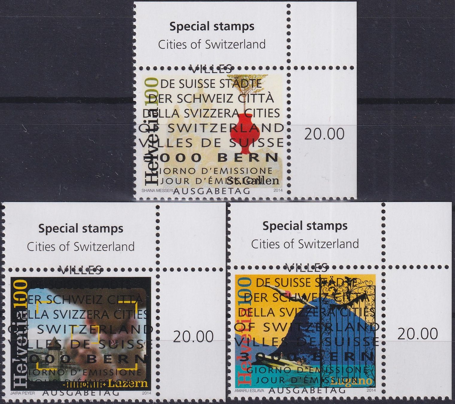 Tutti i francobolli: 2014, Nr.1512-1514 Städte der CH +ET-Voll-Stempel +ECKTABS – Usato da Sursee venduto da Luzernerraute
