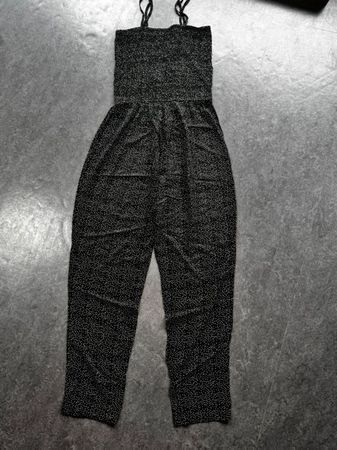 schöne Sommer-Träger-Kombi-Hose, Muster, schwarz, Gr. S/M