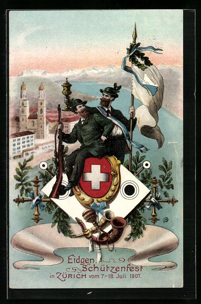Cartoline postali: Zürich, Schweizer Schützenfest Juli 19 – Usato da Berlin venduto da bartko-reher