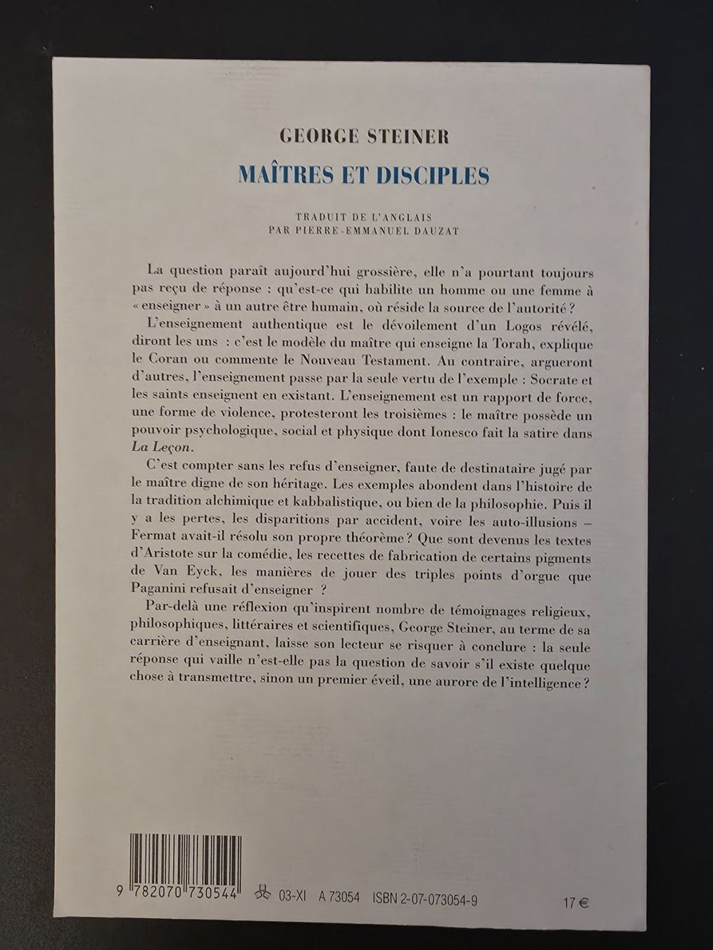 Libri: Maîtres Et Disciples George Steiner Gallimard – Nuovo (secondo la descrizione) da Montreux venduto da Edelweissgirl_64 2