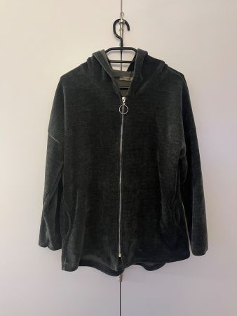 Weiter Kapuzenpulli khaki grün Velours Rippenstruktur