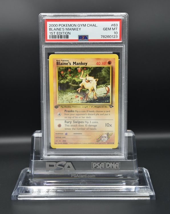 PSA 10 GEM MINT, 2000, Pokemon Card #63 Blaine's Mankey 1st (Neu ...