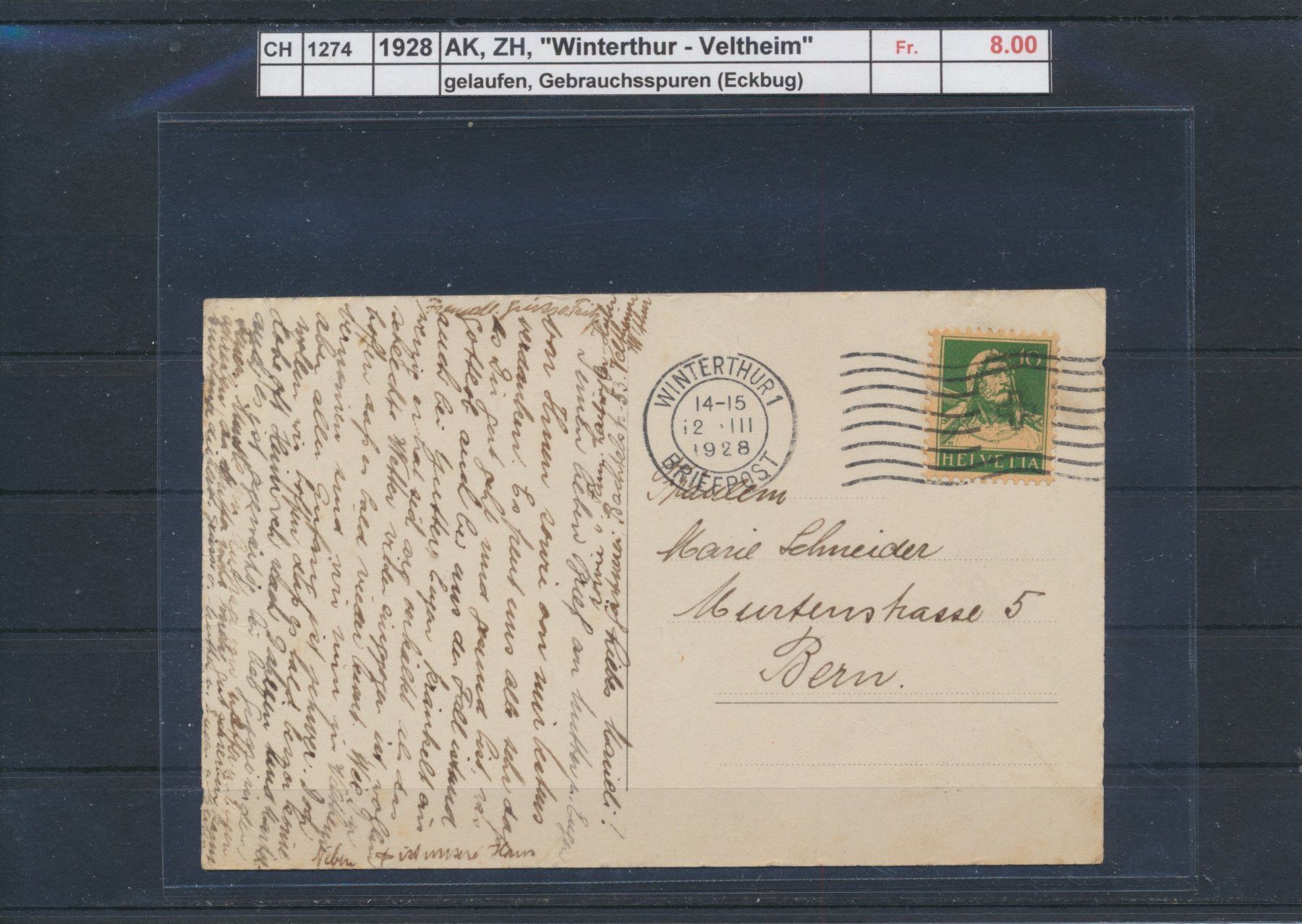 Ansichtskarten: 1928 AK, ZH, "Winterthur - Veltheim" – Gebraucht aus Winterthur von Zupogeru 1