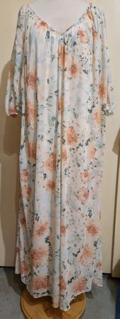 Luftiges Sommerkleid Blumenmuster Gr. L,  beige/apricot/grün