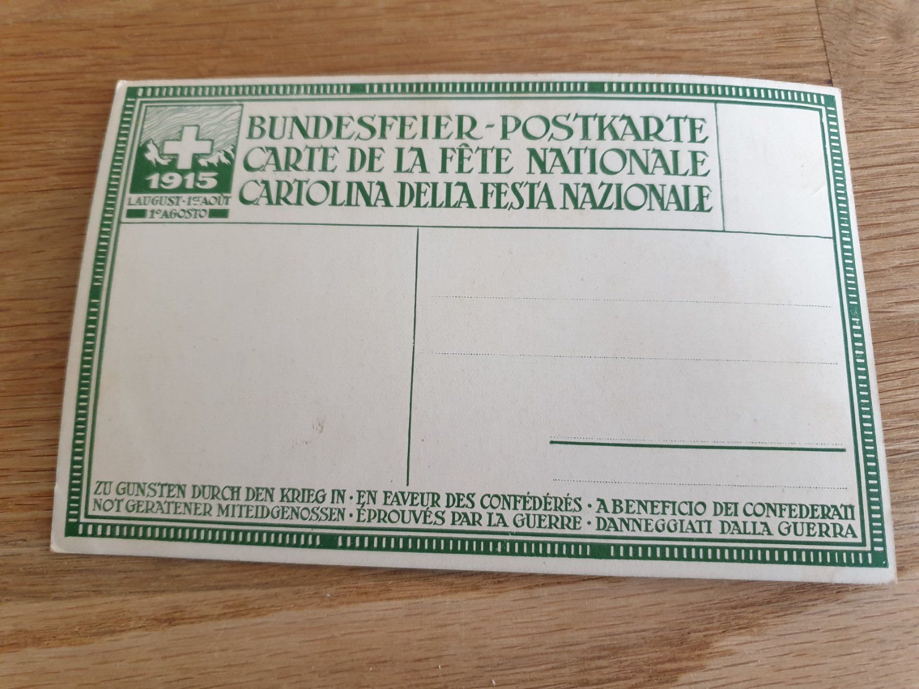 Cartoline postali: Postkarte Bundesfeier – Usato da Moosseedorf venduto da Feinbein 1