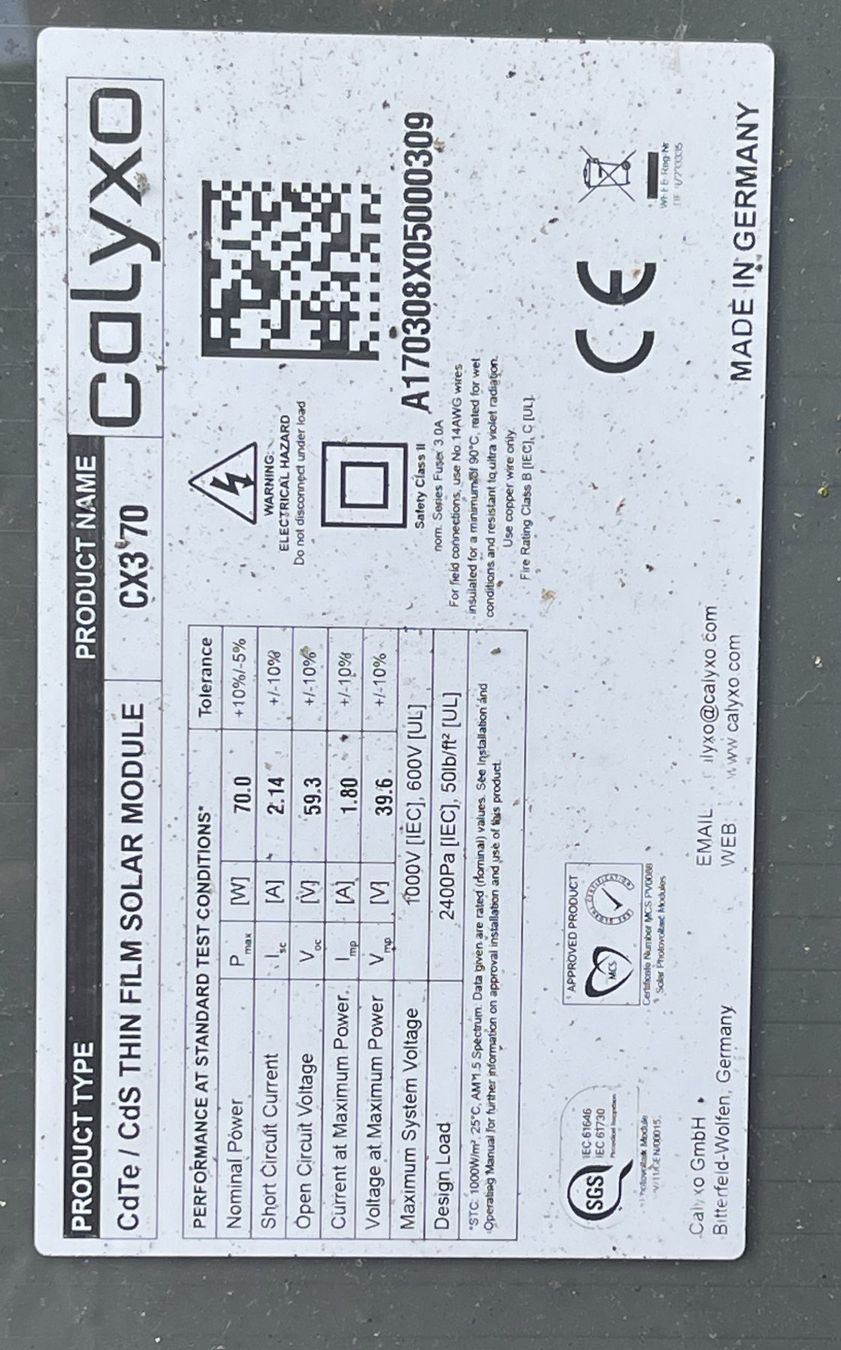 Dispositivi a energia solare: PV Module  Calyxo  CX3 70  Made in Germany – Usato da Häusernmoos venduto da Gouda64 2