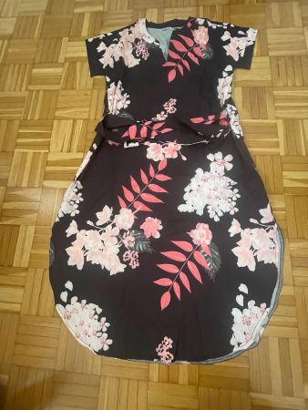 Sommerkleid Blumenmuster Gr. S/M Kurzarm Kleid schwarz rosa