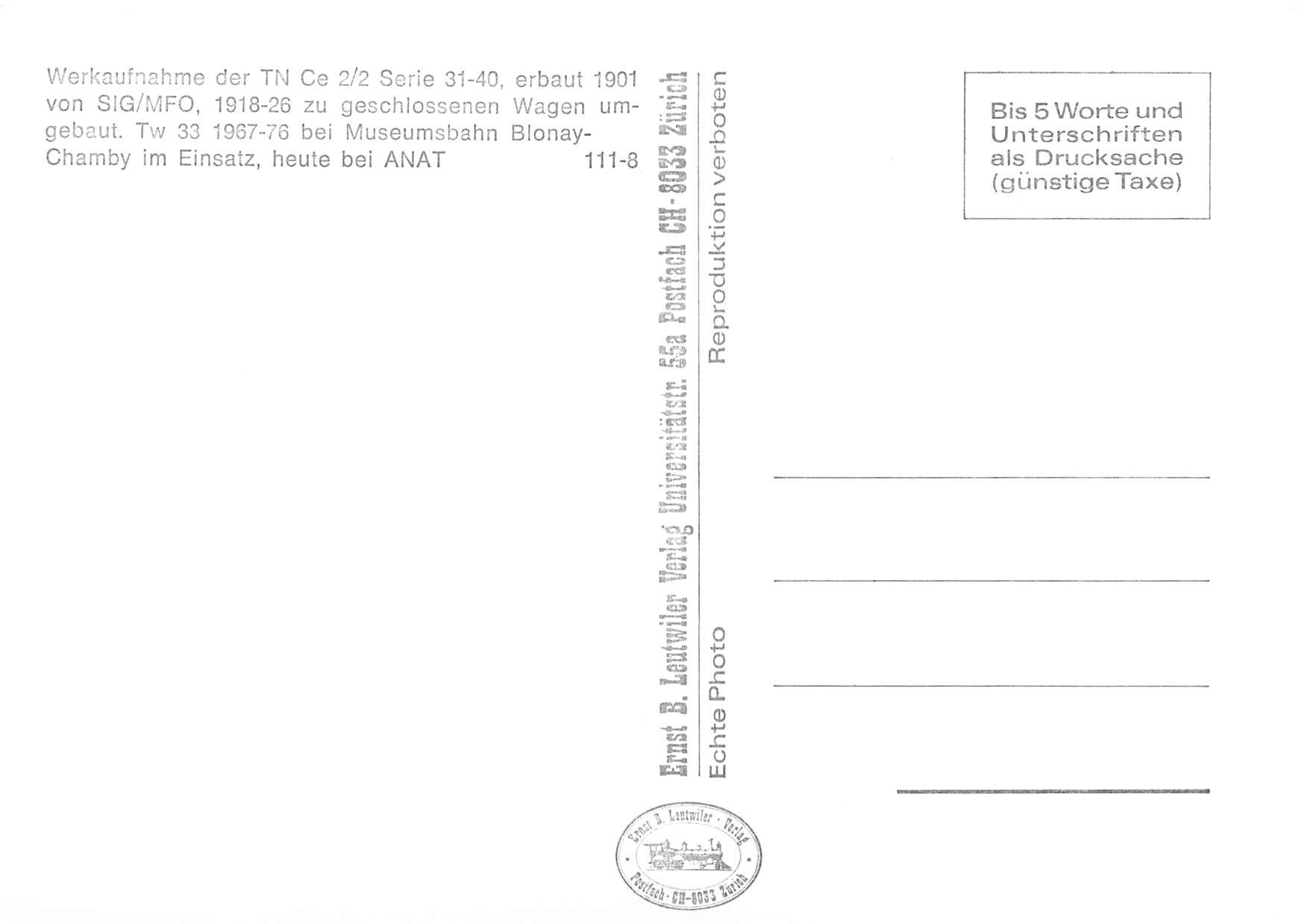 Cartes postales: TN Straßenbahn – D'occasion à Biasca par Blenio71 1