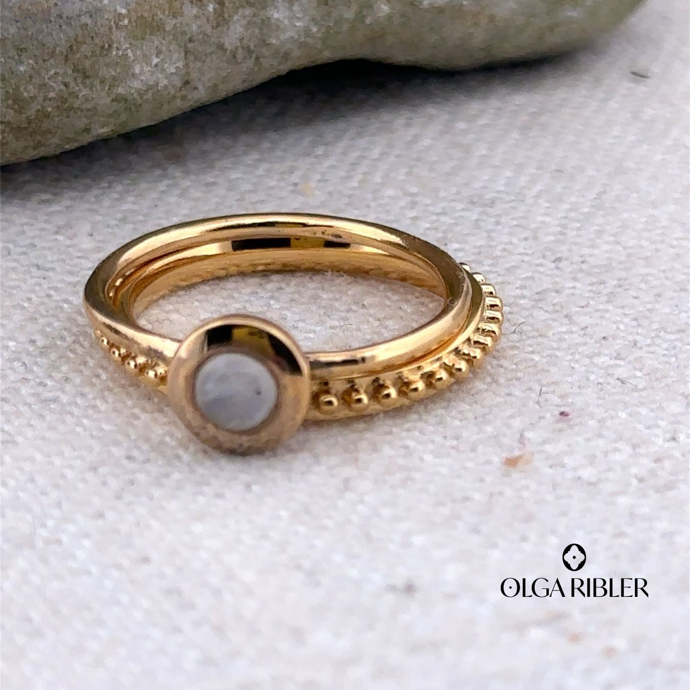 Olga Ribler Anelli: Edelstahl & Silber Mondstein Ring SET Ringgrösse 52 – Nuovo (secondo la descrizione) da Luzern venduto da Schmuckoutlet 6