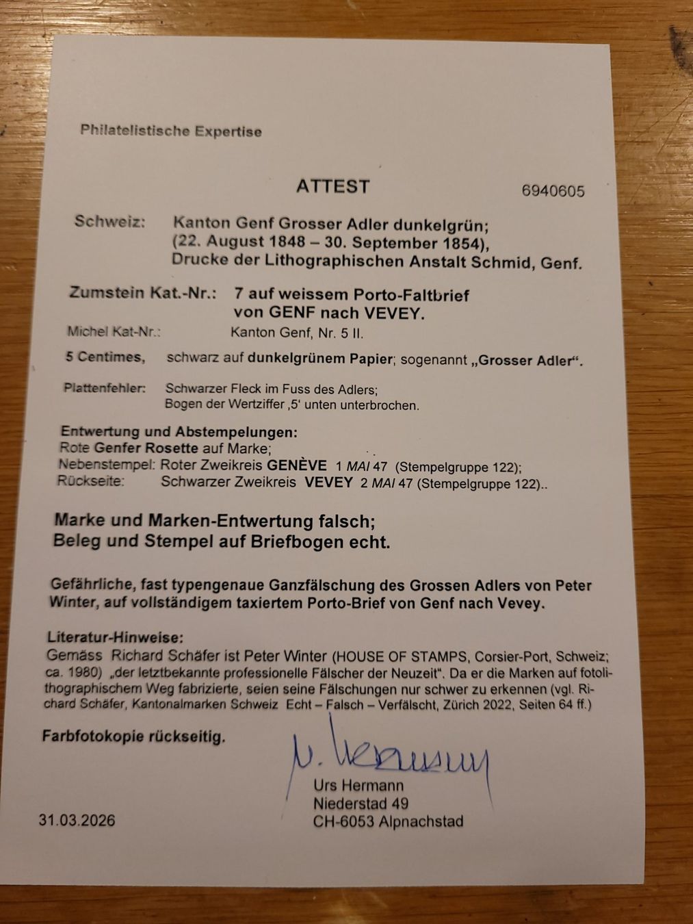 Tutti i francobolli: Peter Winter, fast typengenaue Ganzfälschung, auf Brief – Usato da Uesslingen venduto da WHALESTAMPS 3