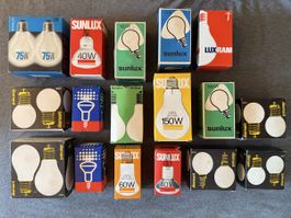 Sammlung Vintage Glühbirnen Sunlux, Luxram