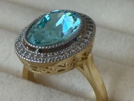 Luxus Elegante Gr.17,5/7,5Ring Farbe: Gold/hellblau Zirkonia