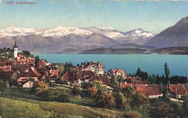 Hilterfingen (BE) Dorfblick am Thunersee Alpen Hintergrund