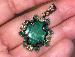 🎁Green Beryl & Gemstones Black SS925 14k Gold Pendant❤️‍🔥